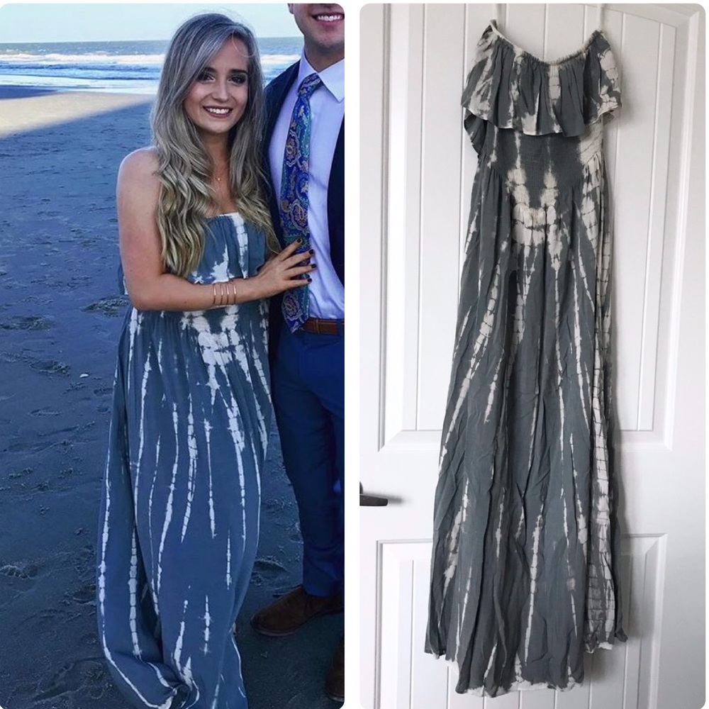 Gray & Cream Strapless Maxi Dress